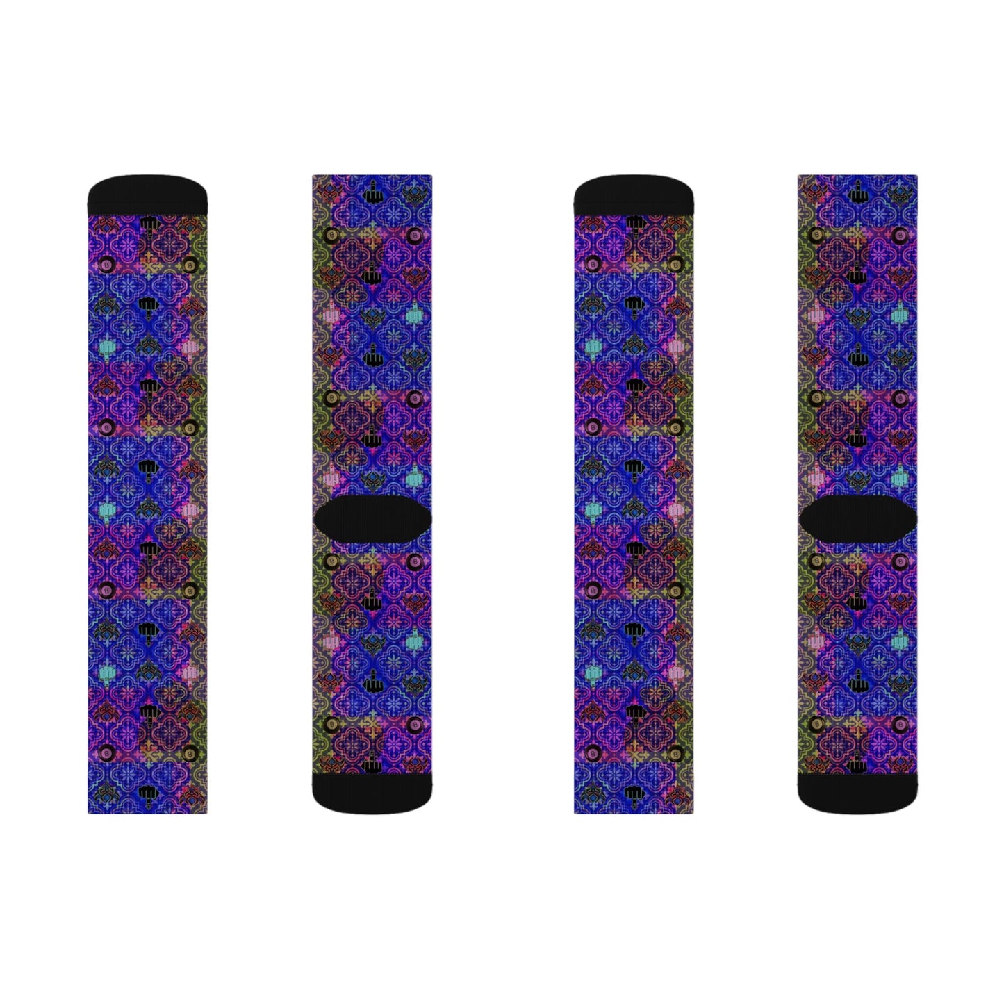 Purple Mosaic Sublimation Socks — Vibrant Geometric Crew Socks