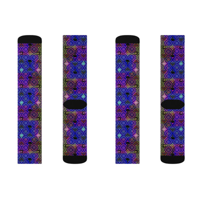 Purple Mosaic Sublimation Socks — Vibrant Geometric Crew Socks
