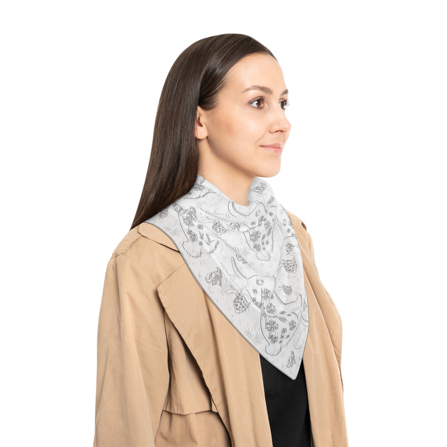 Floral Snow Bunny Pattern Poly Scarf
