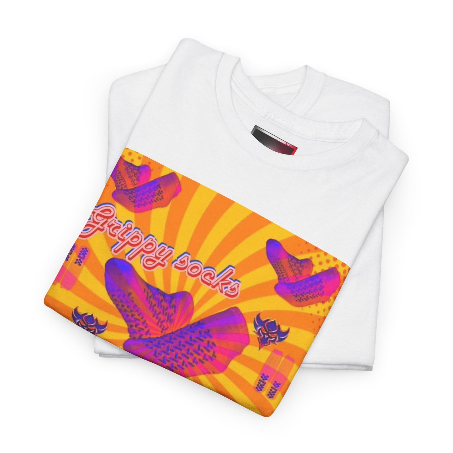 Graphic Tee — "Grippy Socks Grippy Box" Retro Heart Pop Art T-Shirt