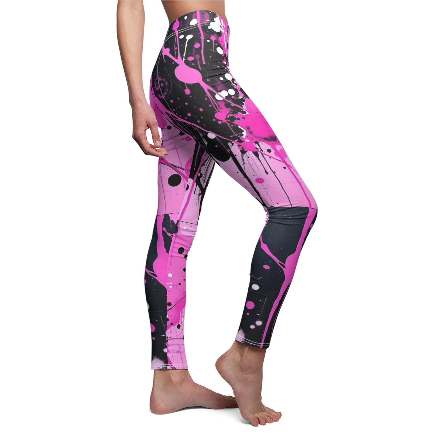Pink Paint Splash Leggings — Women's Abstract Art Activewear