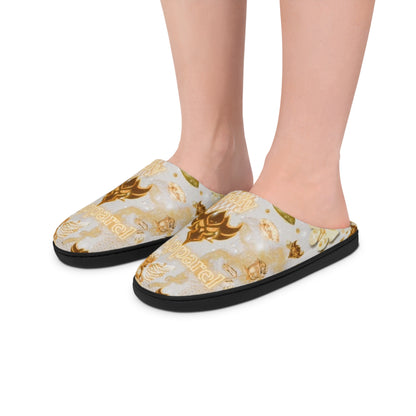 "Ungodly Gold" Men's Indoor Slippers — Vintage Gold Floral Pattern