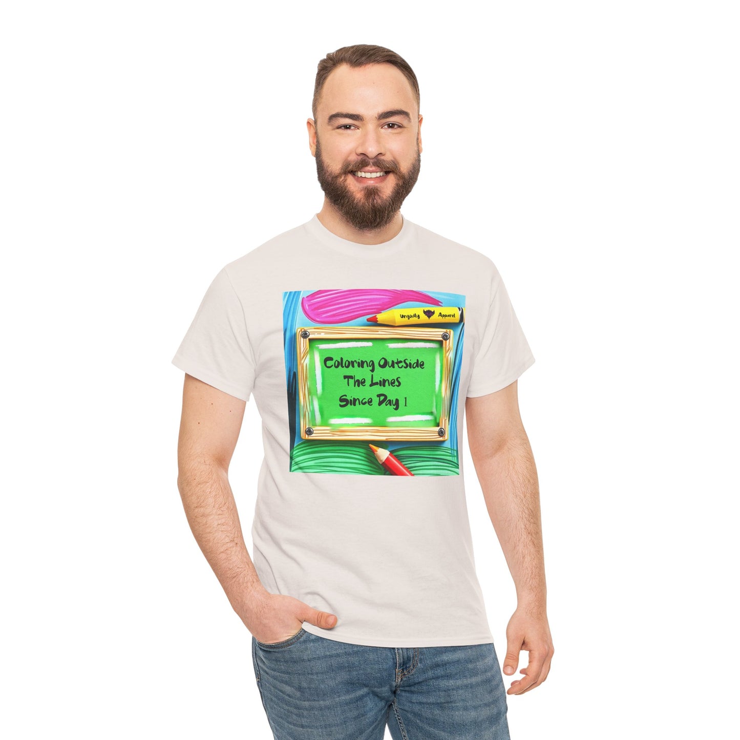 "Coloring Outside the Lines Since Day One" Unisex Heavy Cotton Tee