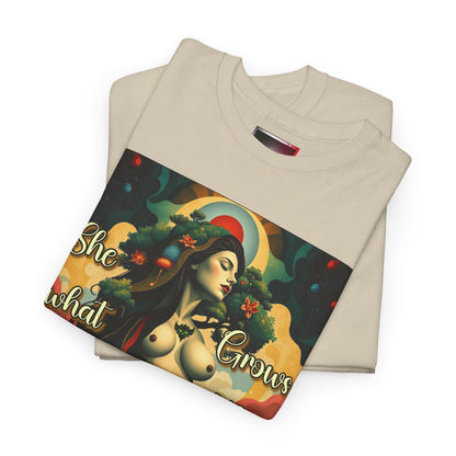 Inspirational Unisex Heavy Cotton Tee - "She Grows What We Forget to Cherish"