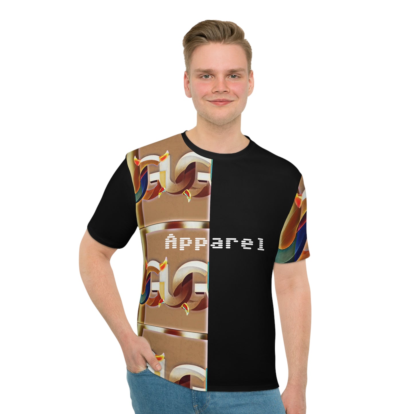 Retro Graphic Tee — 'Ungodly Gold Chain Pattern Apparel' Split-Pattern All-Over Print T-Shirt