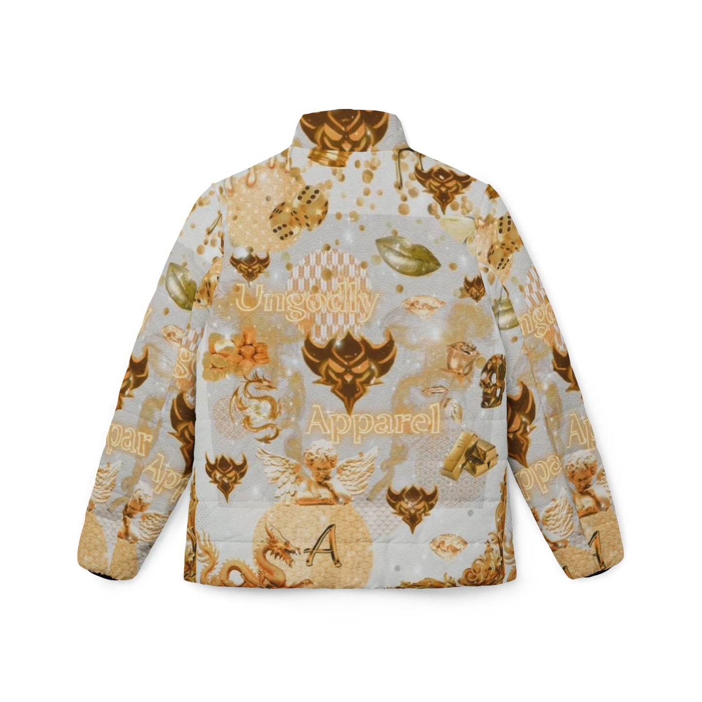 Women's Puffer Jacket — Gold Floral Vintage Pattern