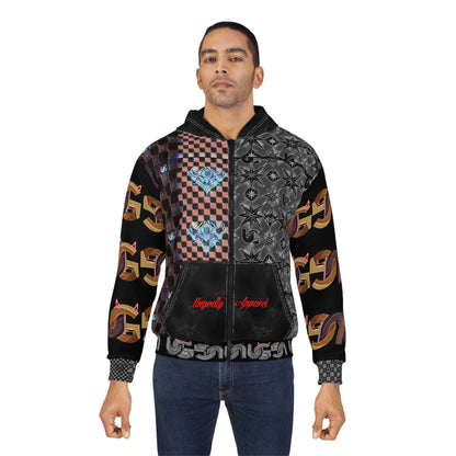Ungodly Apparel Patterns Checkerboard Gothic Zip Hoodie — Patchwork Heart & Chain Graphic