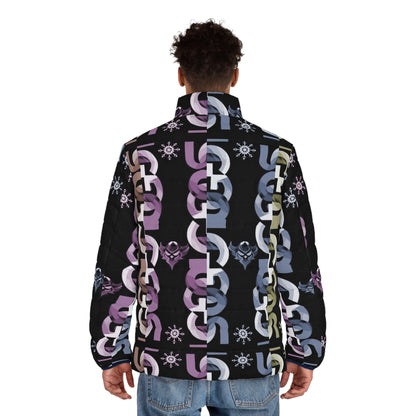 Men's Puffer Jacket — Pastel Ungodly Chain Pattern Quilted Coat