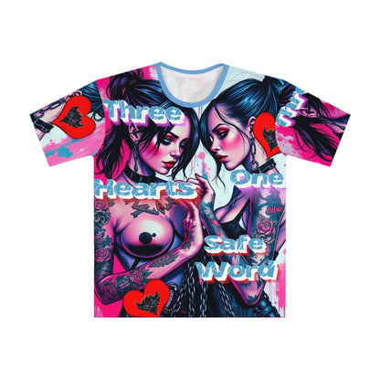Bold Graphic Men's Loose T-Shirt - 'Three Hearts, One Safe Word'
