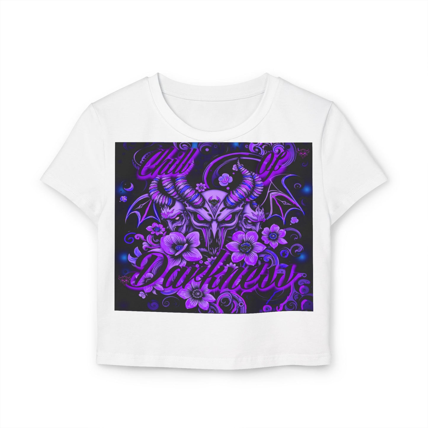 "Chill in Darkness" Women's Baby Tee - Edgy Floral Graphic Tee