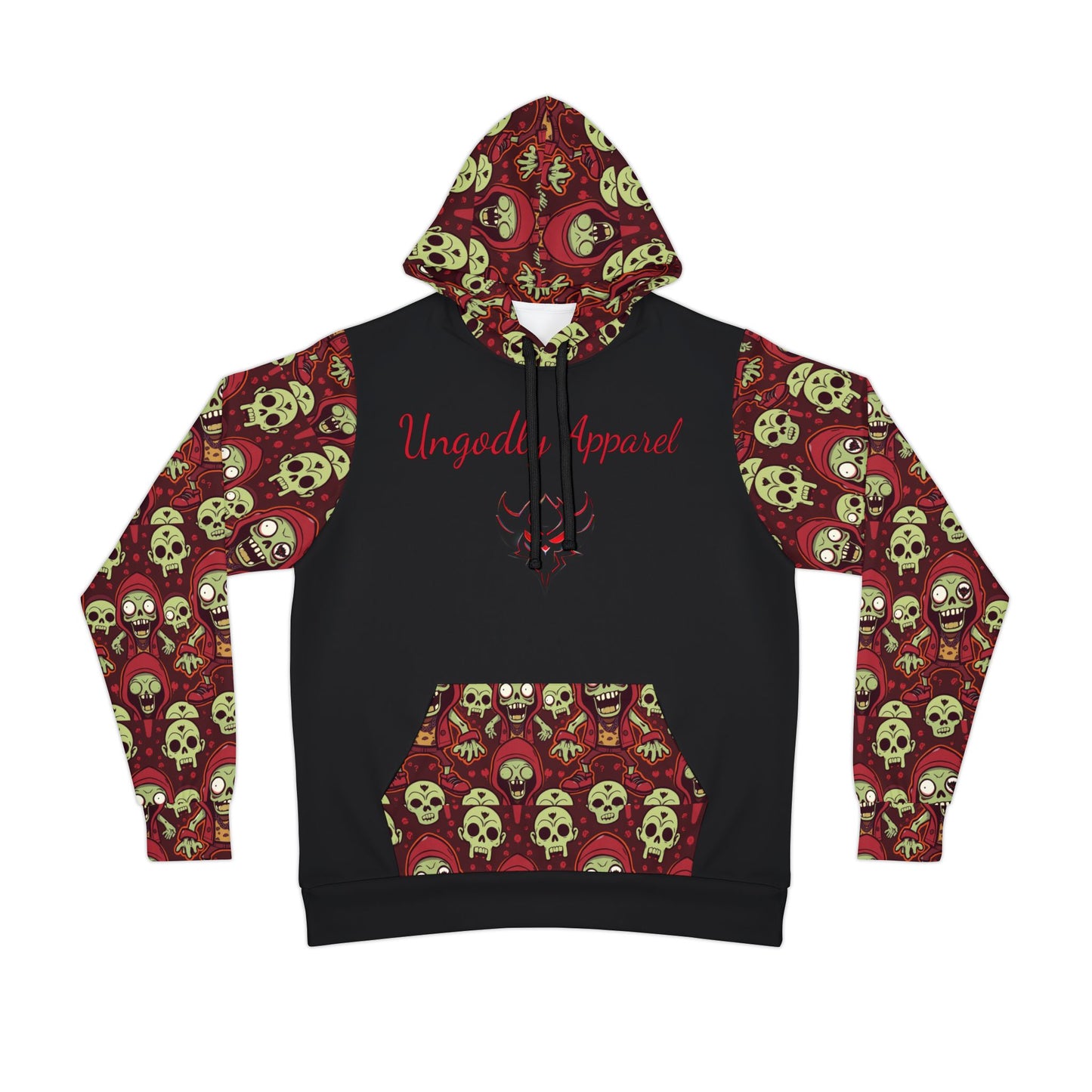 Skull Print Zombie Athletic Hoodie, Gothic Streetwear, Edgy Fashion, Unique Gift, Unisex Casual Wear, Festival Outfit