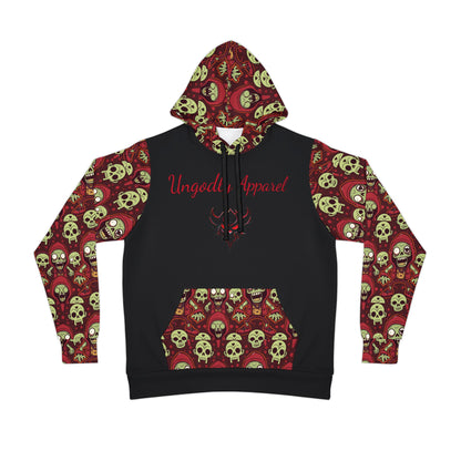 Skull Print Zombie Athletic Hoodie, Gothic Streetwear, Edgy Fashion, Unique Gift, Unisex Casual Wear, Festival Outfit