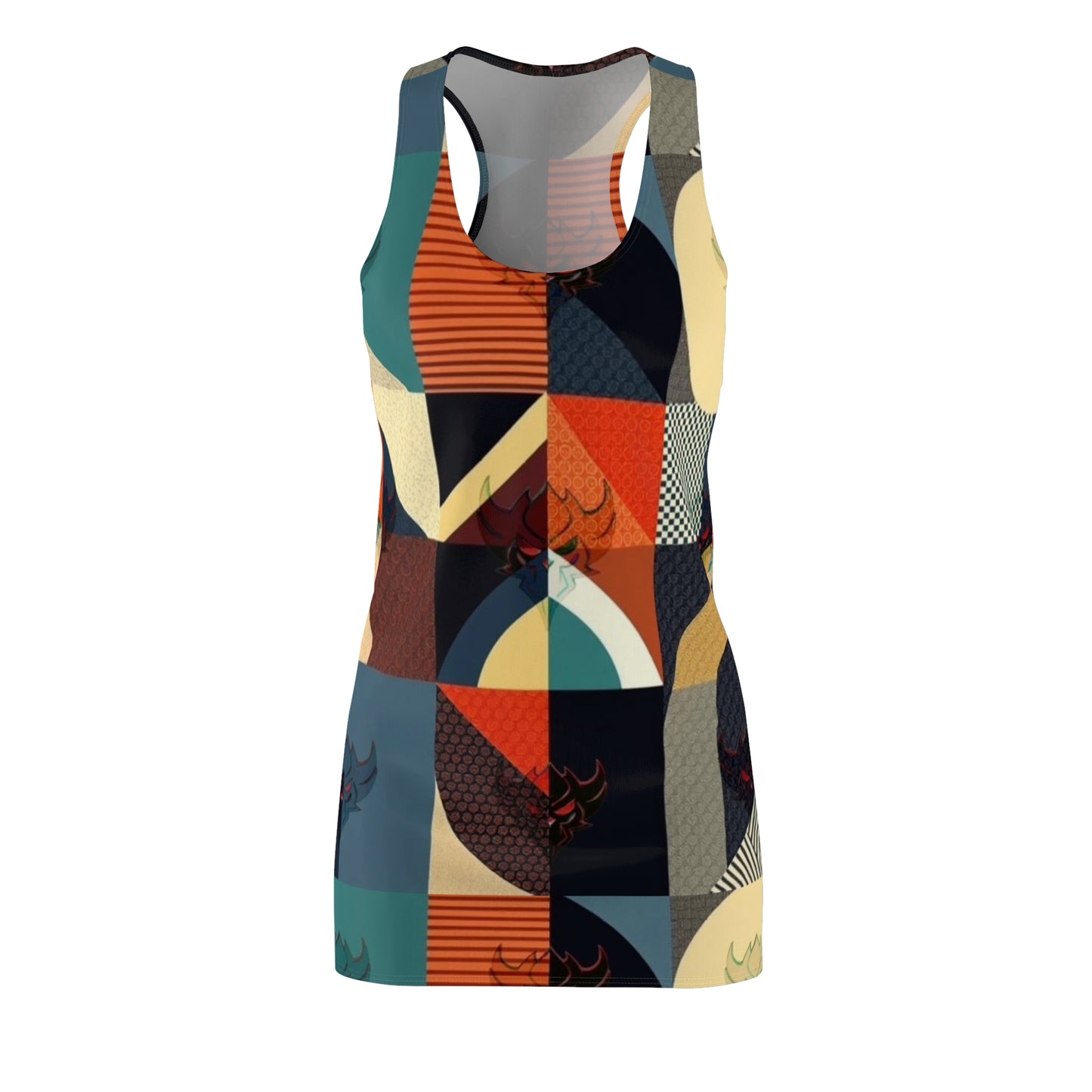 Geometric Retro Patchwork Racerback Dress — Vintage Midcentury Print