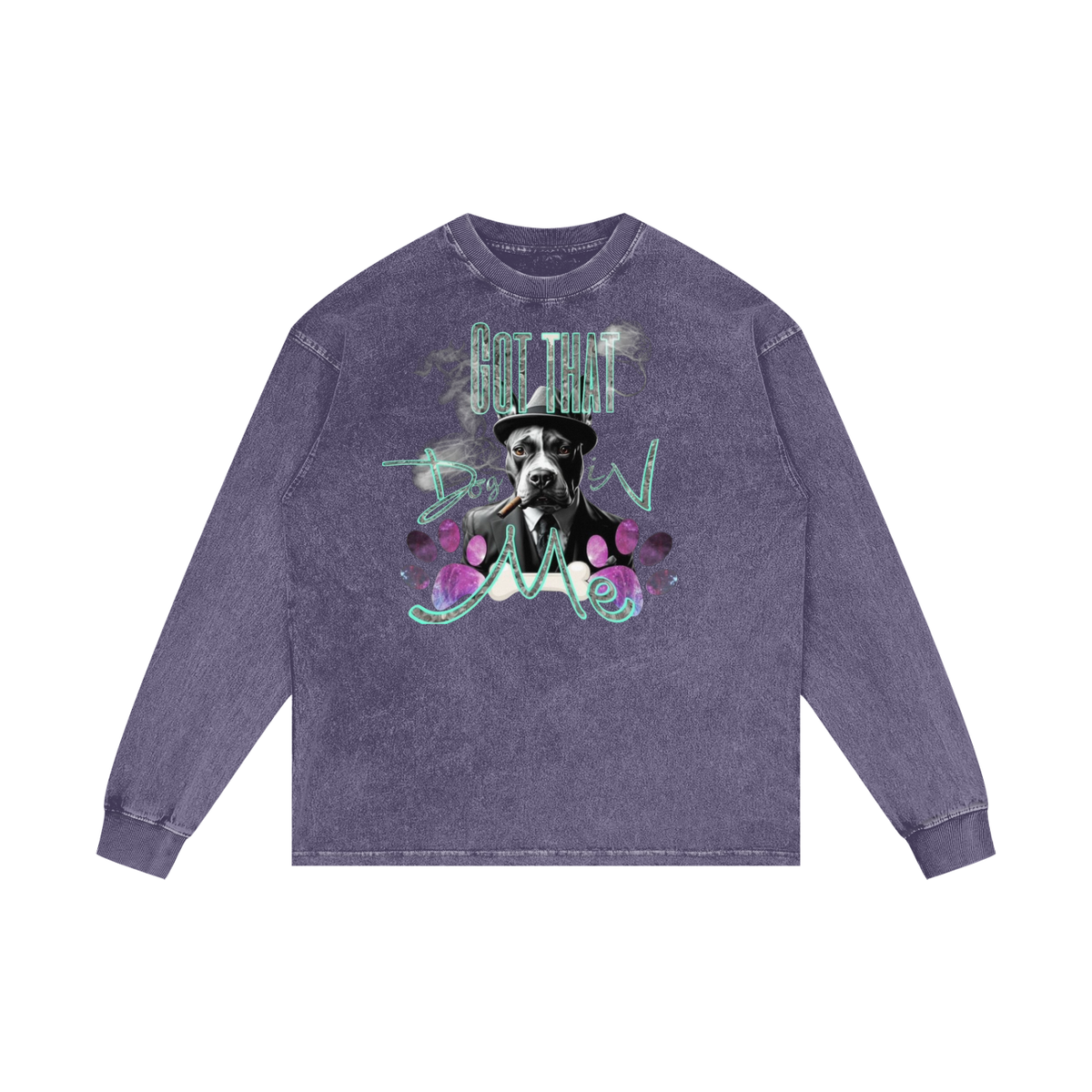 "Got That Dog in Me" Acid Wash Oversize Long Sleeve T-Shirt