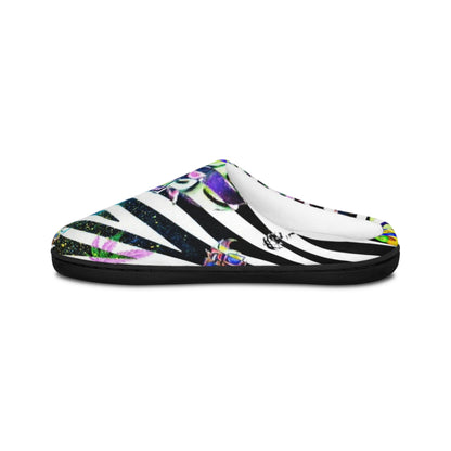 "Ungodly Zebras" Women’s Indoor Slippers — Colorful Striped Floral Cozy House Shoes