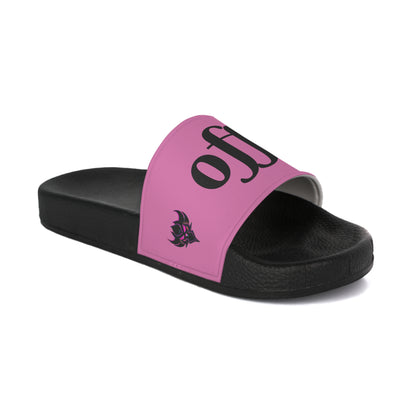 Women's Slide Sandals - Trendy Pink "F*** Off" Design for Bold Style