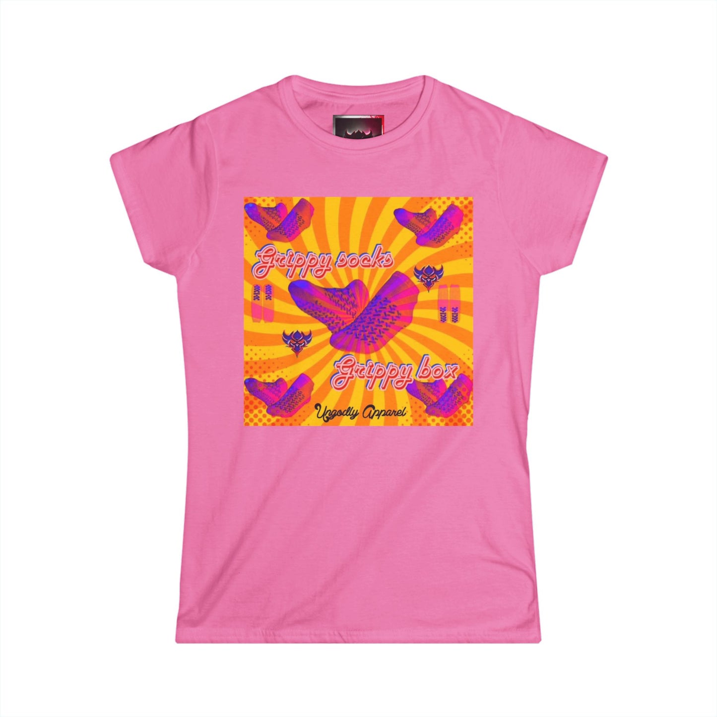 Retro Butterfly Graphic Tee — "Grippy Socks Grippy Box" Vibrant 70s-Inspired Women's Shirt