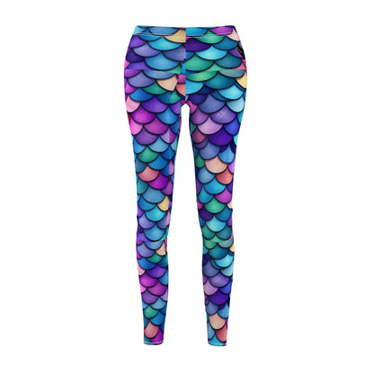 Mermaid Scale Print Leggings — Colorful Aqua Purple All-Over Print