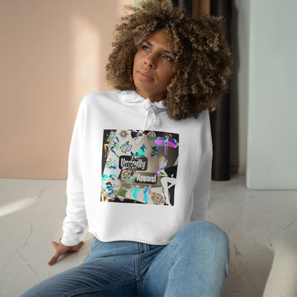Holographic Floral Crop Hoodie — 'Ungodly Apparel' Graphic