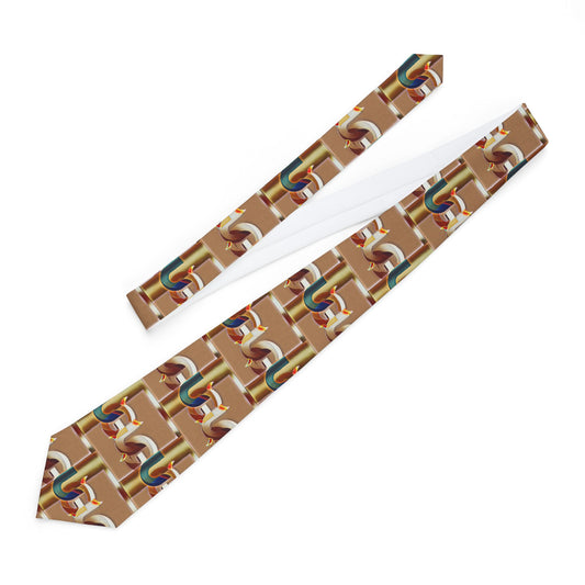 Ungodly Pattern Brown Retro Geometric Necktie — Vintage Chain Pattern Tie