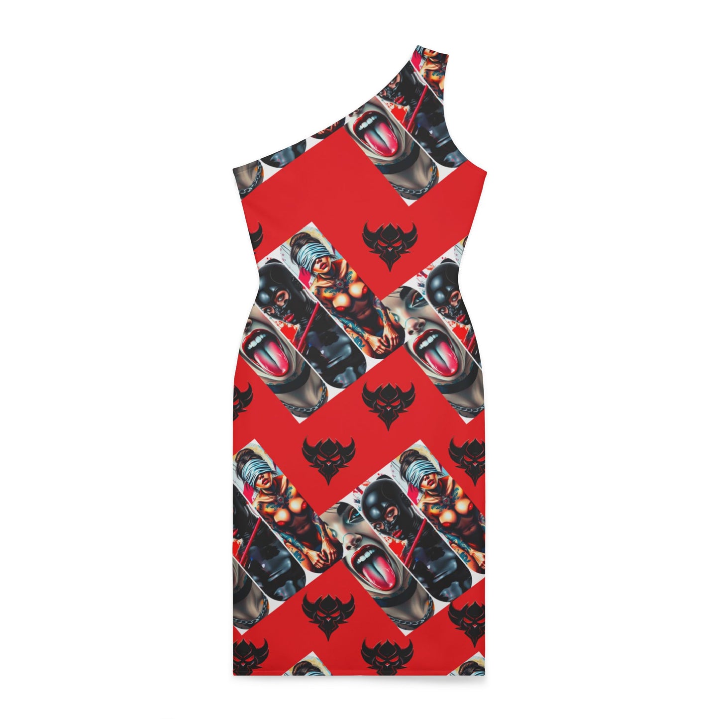 "Ungodly Fetish" Bold Graphic Shoulder Dress - Ungodly Apparel