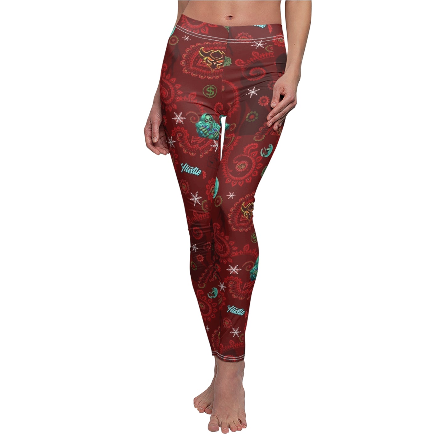 Holiday Paisley Leggings — Festive Red Christmas Patterned Women's Leggings