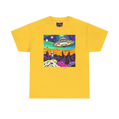 UFO Retro Alien Landscape T-Shirt — Colorful Space Art Tee