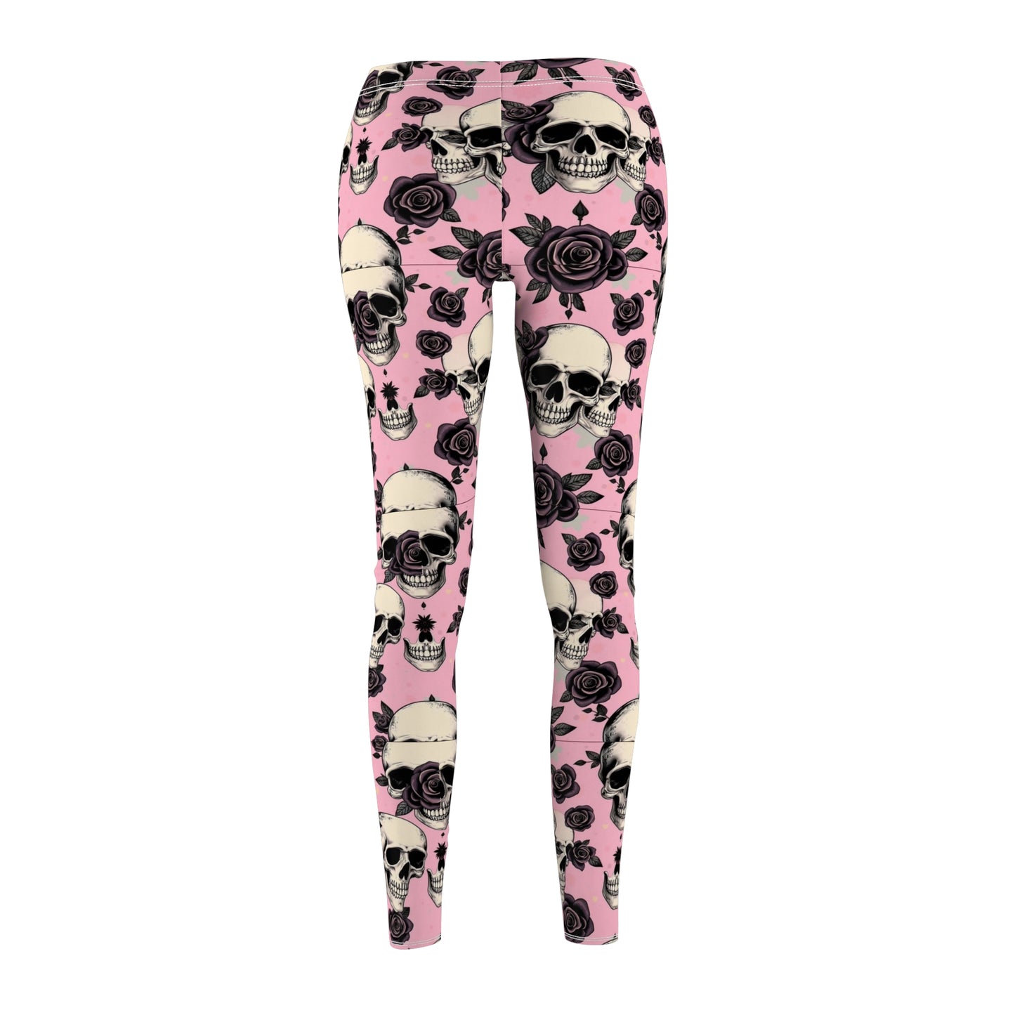 Pink Skull & Rose Leggings — Gothic Floral Women's Leggings
