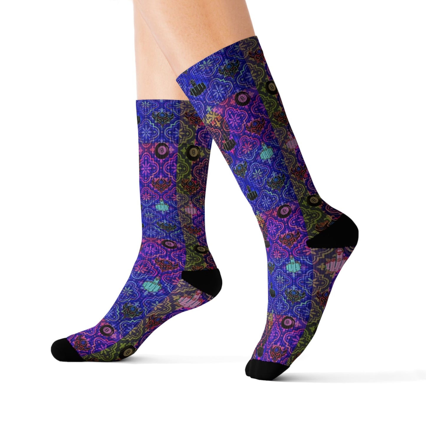 Purple Mosaic Sublimation Socks — Vibrant Geometric Crew Socks
