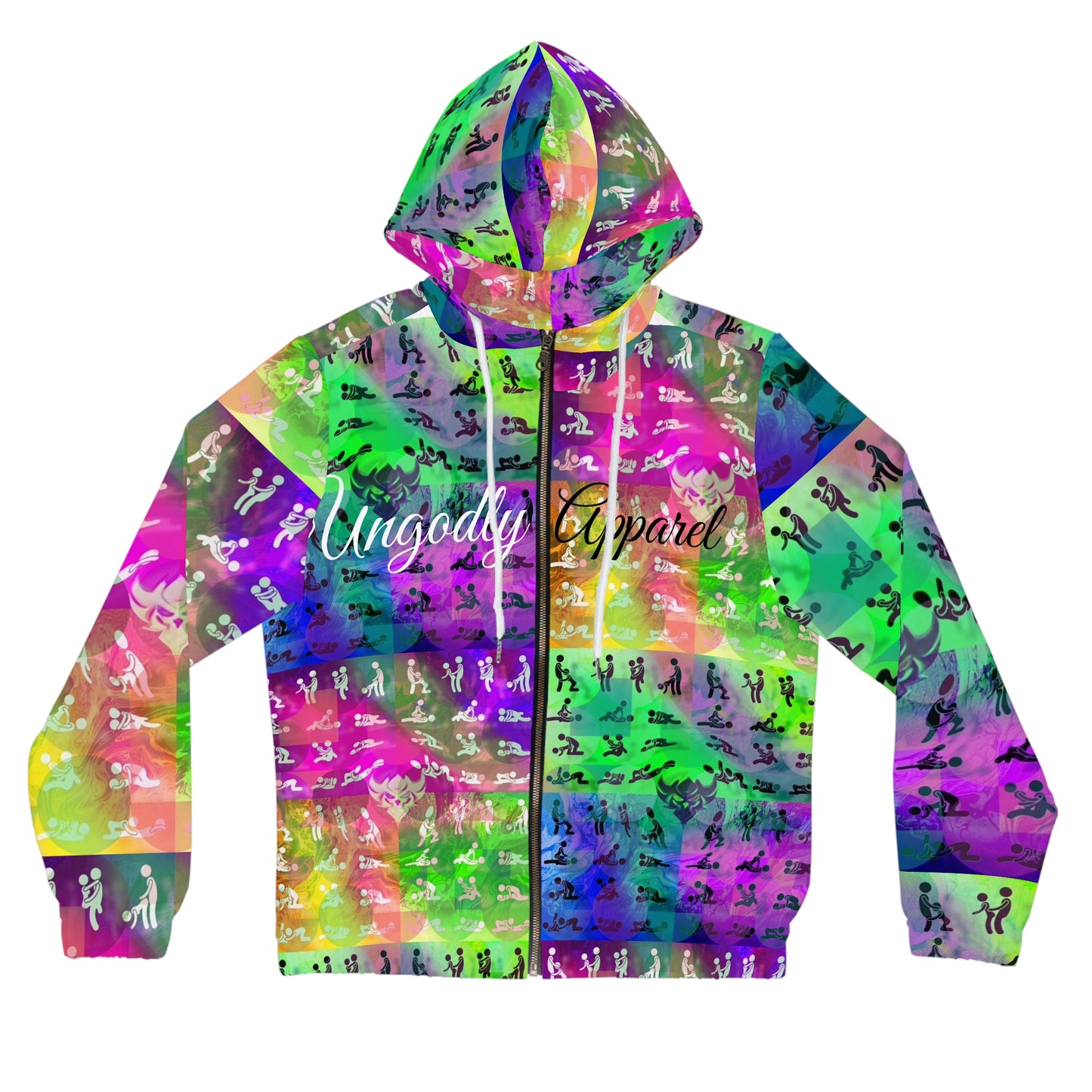 "Ungodly Positions: Kama Sutra" Colorful Women’s Full-Zip Hoodie - Ungodly Apparel