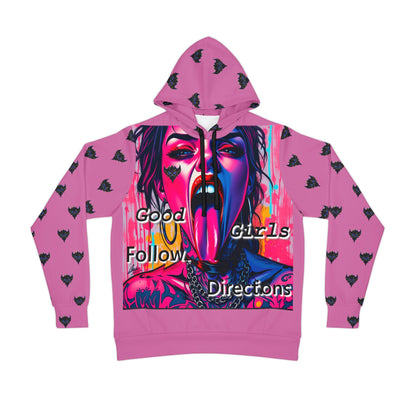"Good Girls Follow Directions" Graphic Hoodie - Bold Pink Athletic Wear
