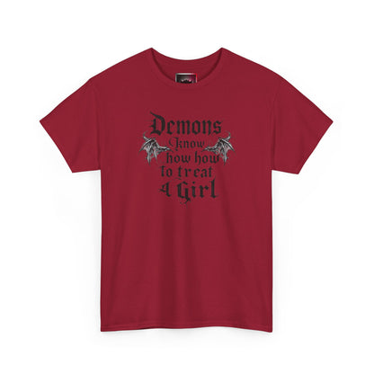 "Demons Know How to Treat a Girl" Gothic Graphic Tee for Dark Souls Enthusiasts, Unisex Heavy Cotton T-Shirt, Perfect for Halloween, Music Festivals, Casual Wear, [...]