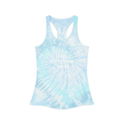 "Anti-Everything Club" Light Blue Tie Dye Racerback Tank Top, Casual Beachwear, Summer Vibes, Festival Top, Anti Everything Club