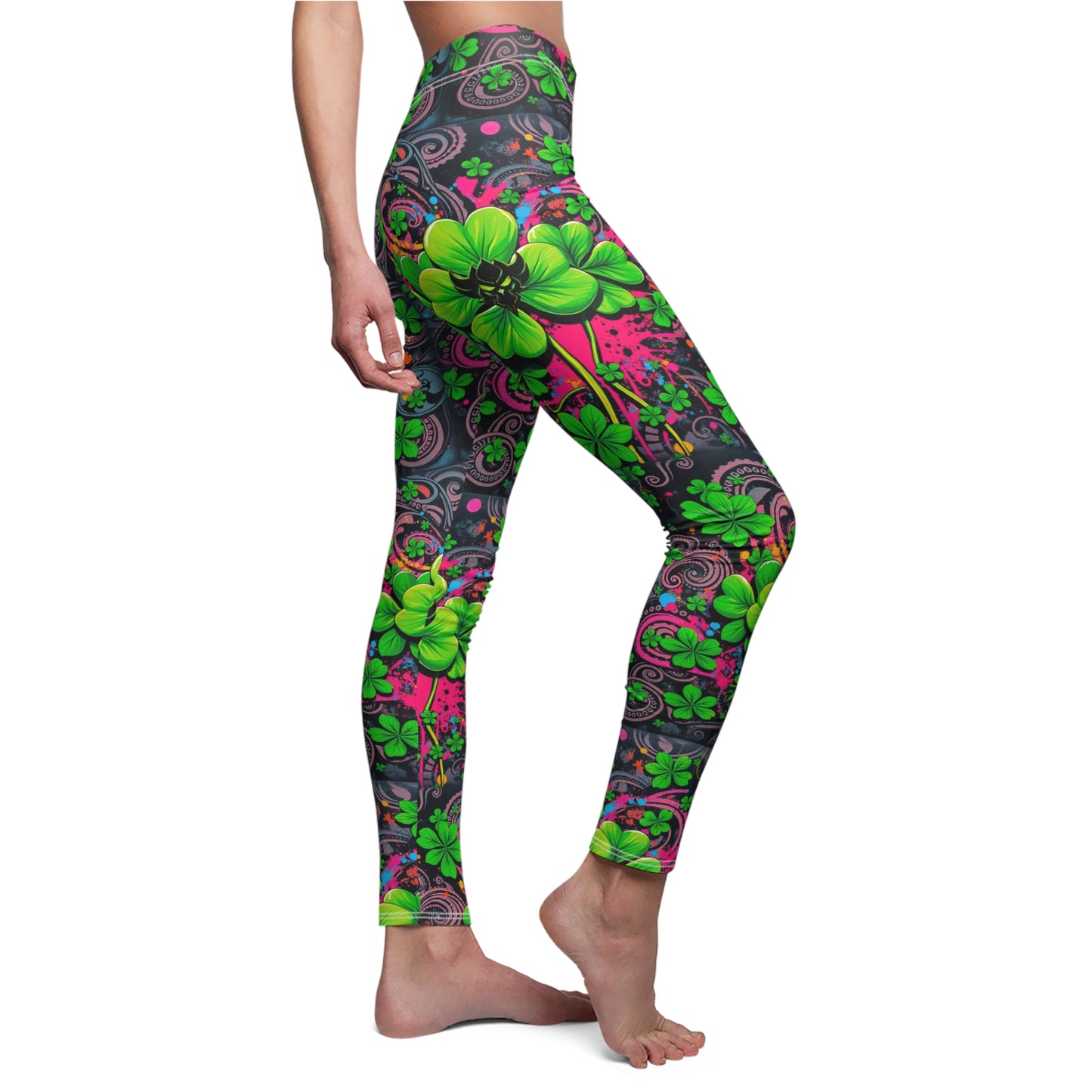 Vibrant Floral Print Leggings for Women - Perfect for St. Patrick's Day Celebrations