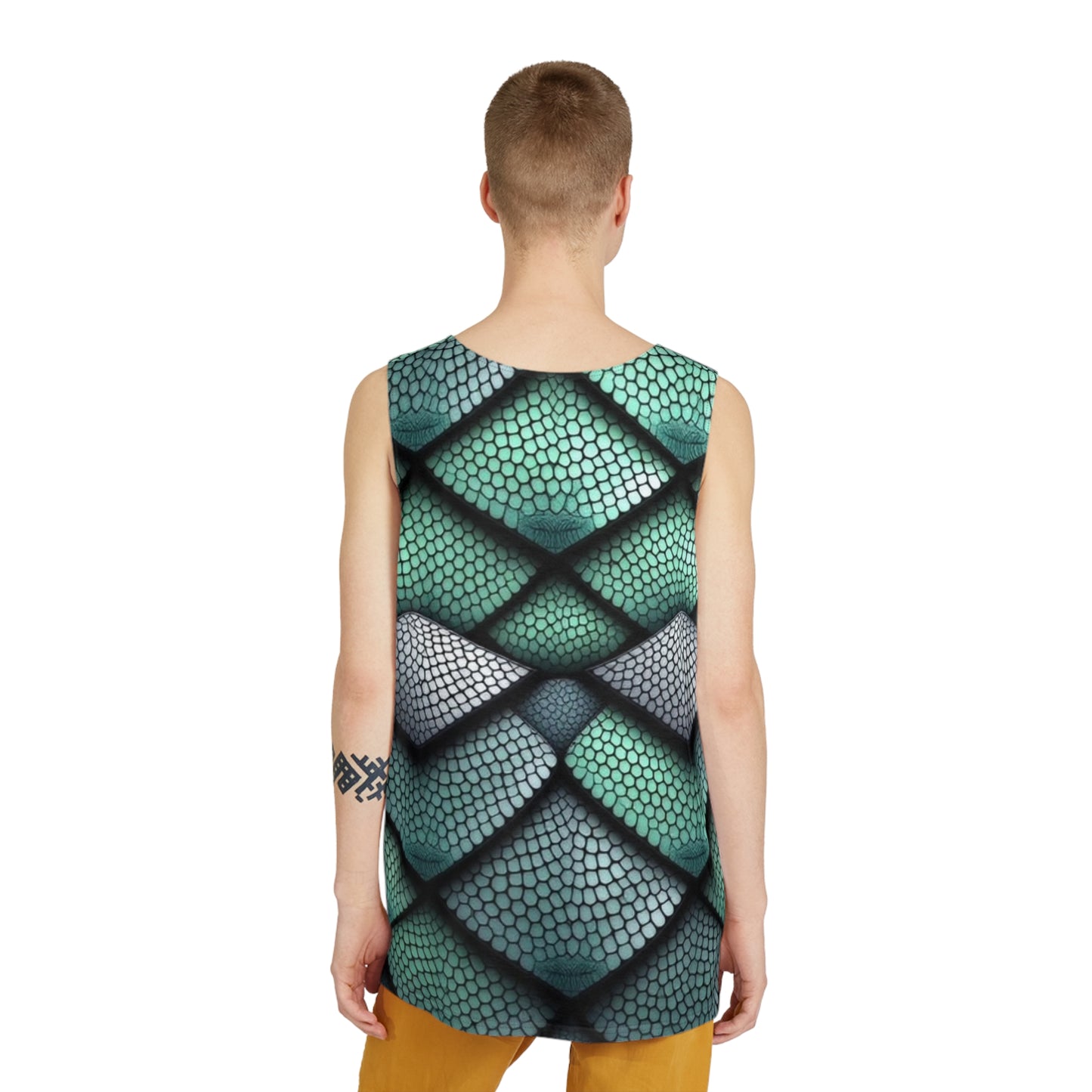Men's Dragon Scale Tank Top — Teal Dragon Scale All-Over Print
