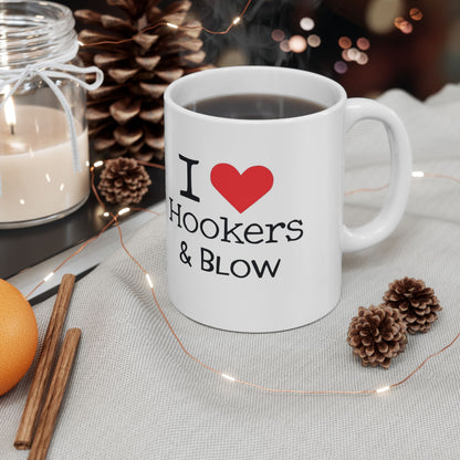 I Love Hookers & Blow Ceramic Mug — Funny Fishing/Boat Lover Coffee Cup (11oz, 15oz)
