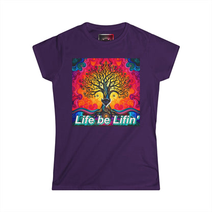 "Life be Liftin" Women's Softstyle Tee - Vibrant Tree Design for Positive Vibes