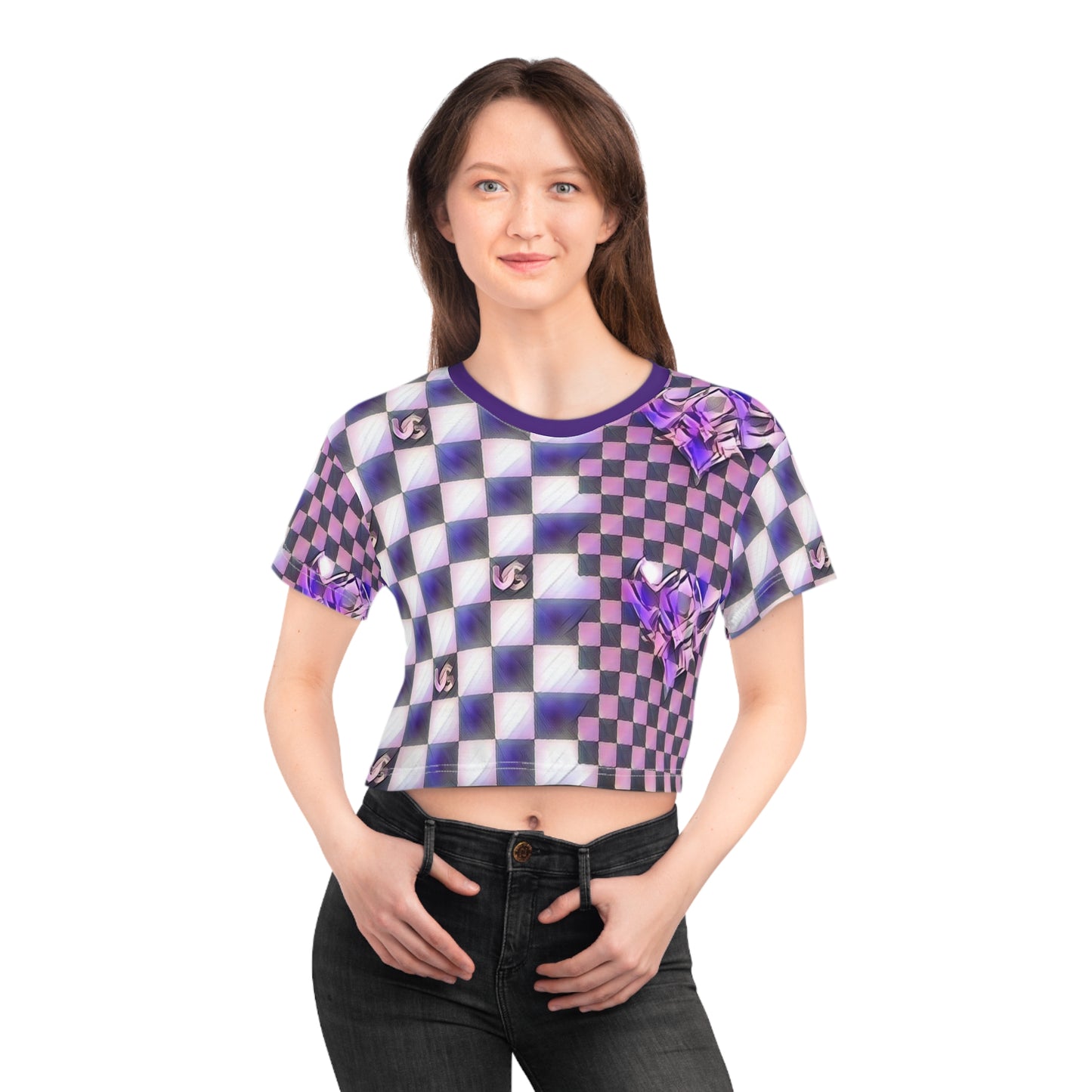Purple Ungodly Checkerboard Pattern Crop Top