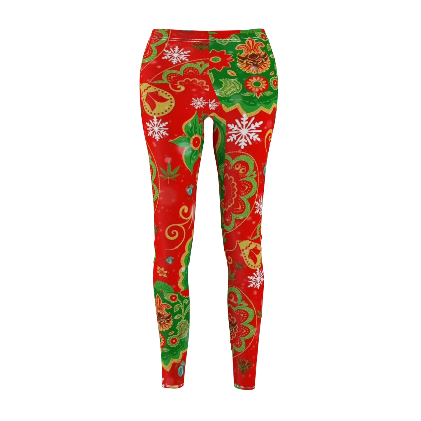 Festive Floral Paisley Ungodly Christmas Trees Leggings — Red & Green Holiday Print