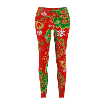 Festive Floral Paisley Ungodly Christmas Trees Leggings — Red & Green Holiday Print