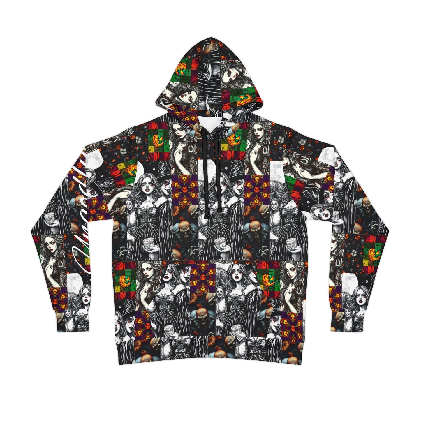 Gothic Vintage Athletic Hoodie, Spooky Fashion, Halloween Wear, Gothic Style, Unique Design, Cozy Hooded Sweatshirt