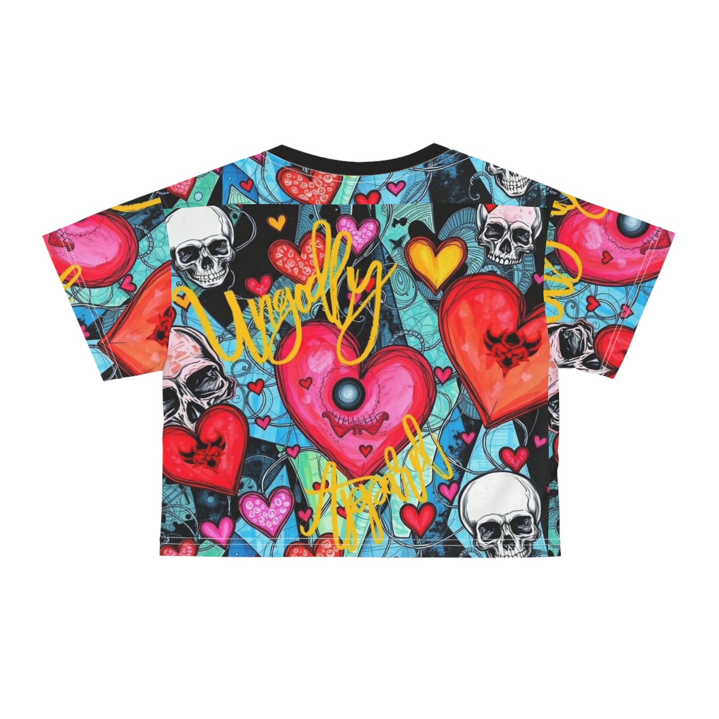 Blue Skull and Hearts Pattern Crop Top