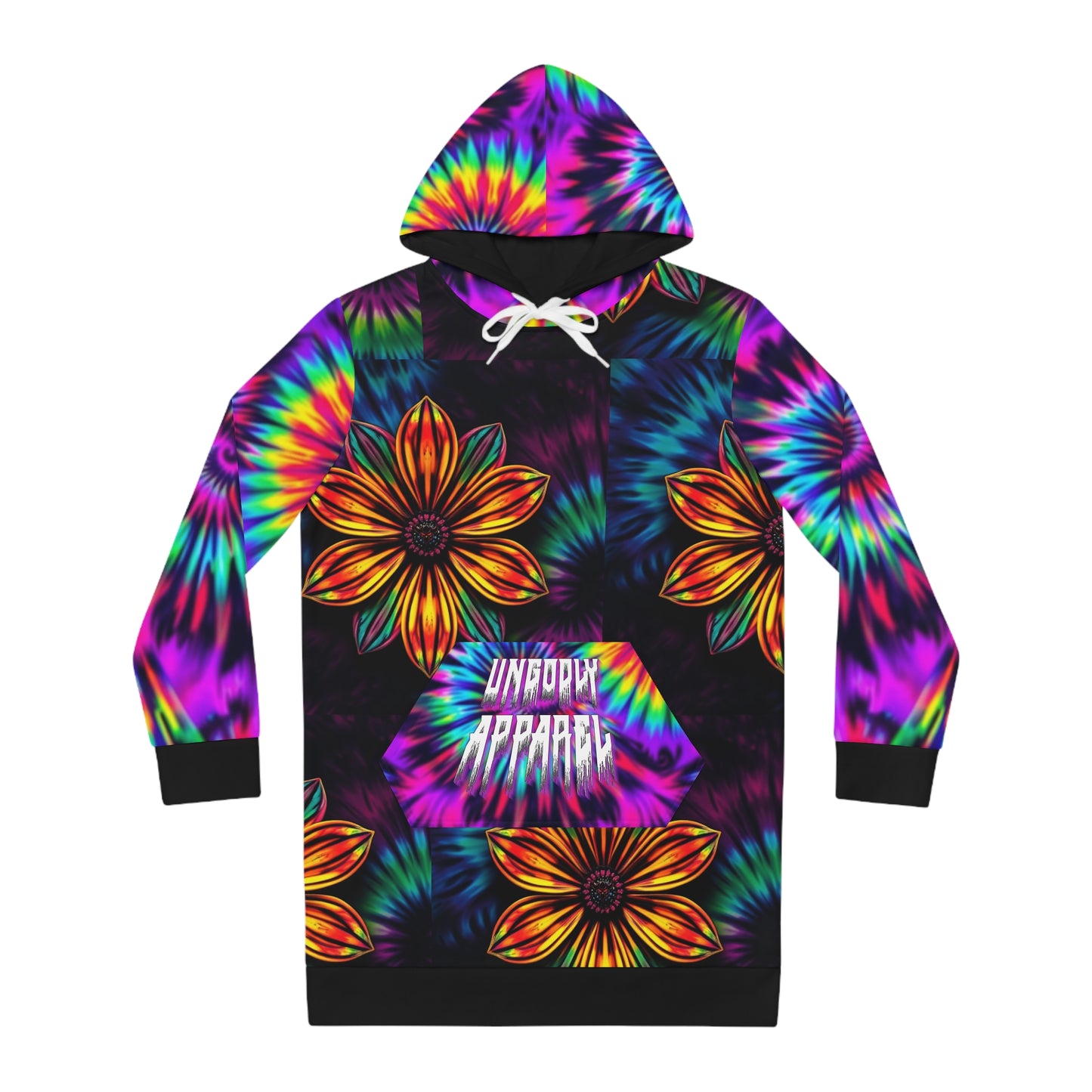 Vibrant Floral Tie-Dye Hoodie Dress, Bohemian Fashion, Comfortable Loungewear, Festival Outfit, Unique Gift for Women