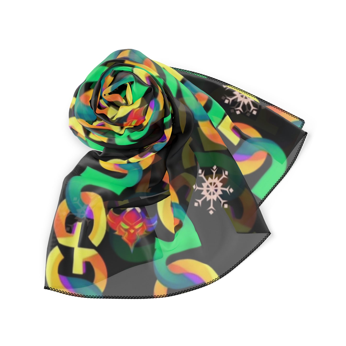Ungodly Pattern Silk-Feel Geometric Chain Scarf — Colorful Interlock Pattern