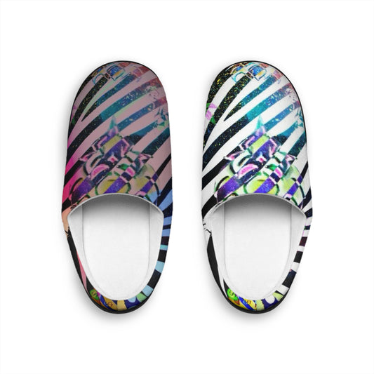 "Ungodly Zebras" Women’s Indoor Slippers — Colorful Striped Floral Cozy House Shoes