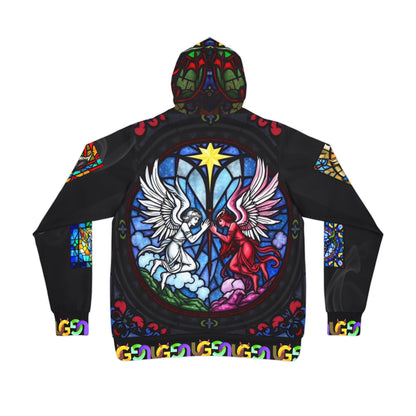 Stained Glass Angels vs Demons Athletic Hoodie — 'Ungodly Apparel' All-Over Print