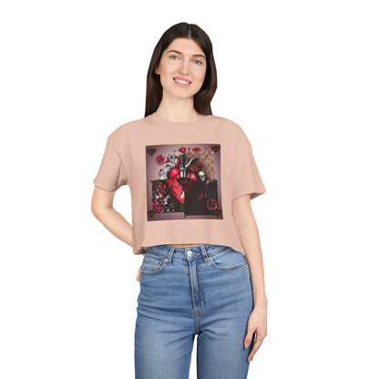 "Tangled Hearts" Bold Heart Floral Women's Crop Tee | Unique Graphic Tee for Casual Style