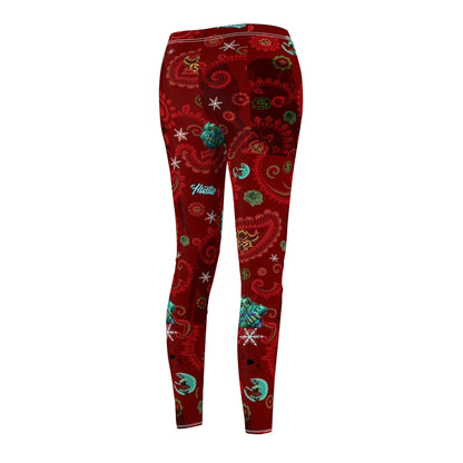 Holiday Paisley Leggings — Festive Red Christmas Patterned Women's Leggings