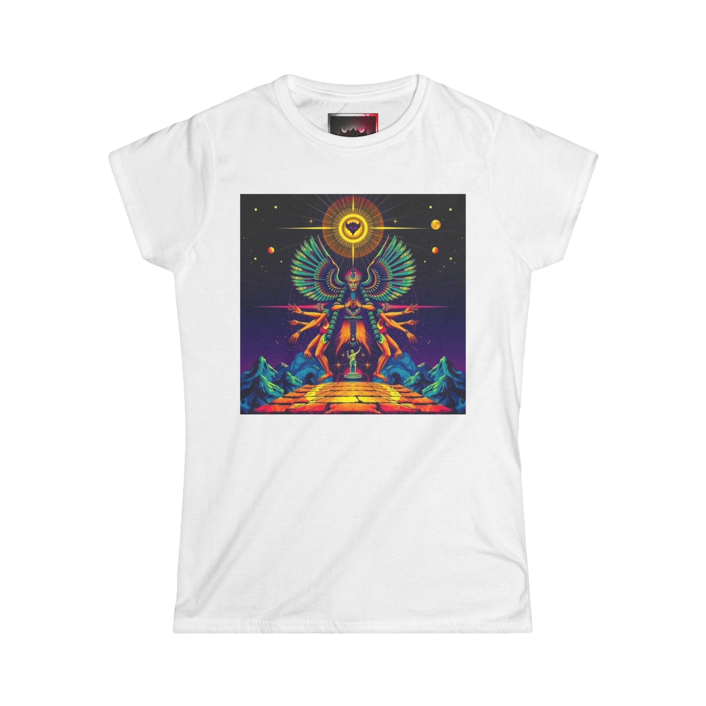 Women's Tee — Neon Cosmic Anunnaki Graphic