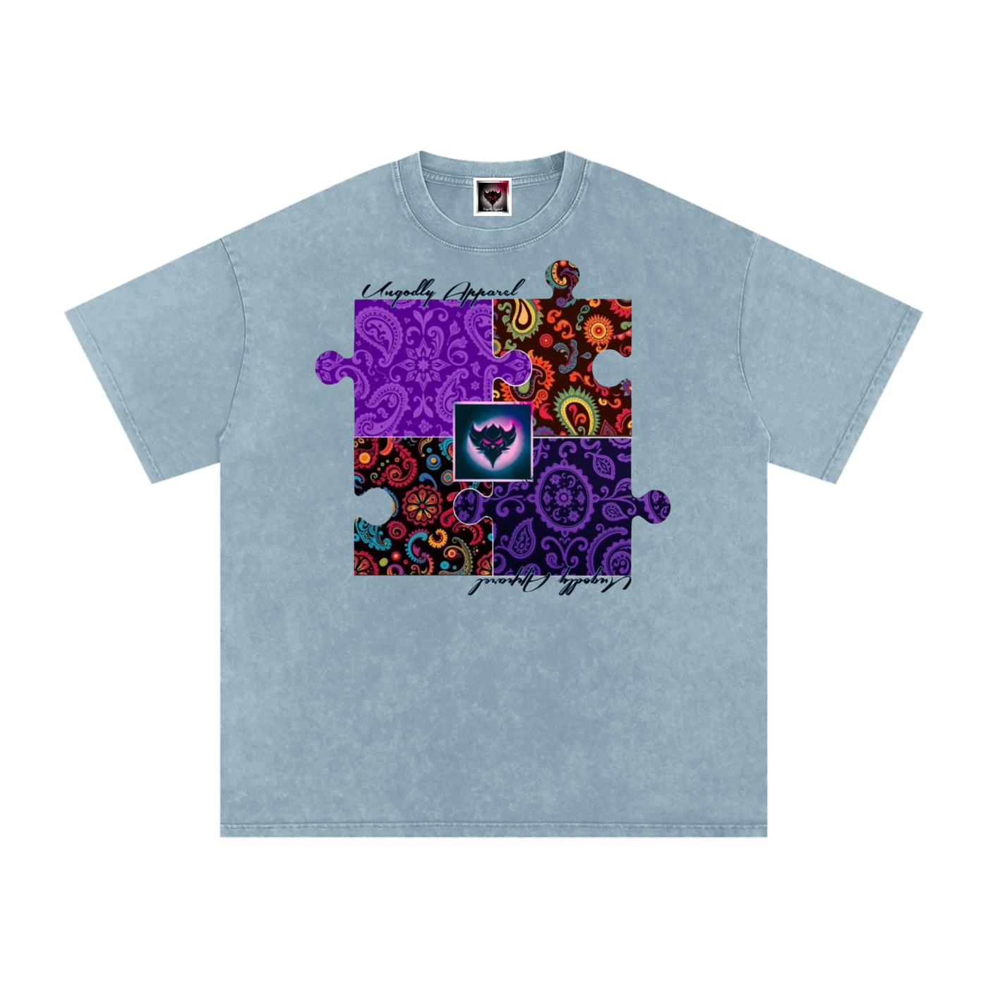 Snow Washed "Ungodly Puzzle" Oversized Cotton T-Shirt